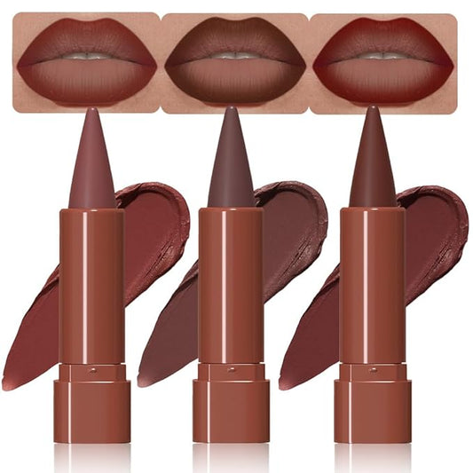 BINGBRUSH 2-in-1 Gradient Matte Lipstick & Lip Liner Set,3PcsLong Lasting Waterproof Lip Crayon for Women, Flawless Contour, Lightweight Ombre Lip Color Pencil(03#&05#&08#)