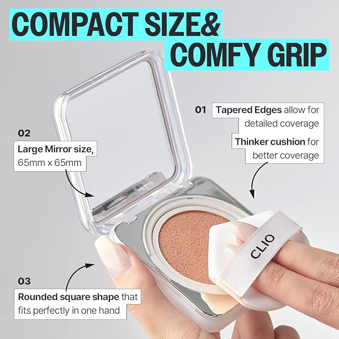 CLIO Kill Cover Founwear Cushion The Original – 20 Shades, Buildable Light to Medium Coverage, Natural Finish, Korean Makeup Foundation, Long-Lasting Skin Fit, 24N HONEY