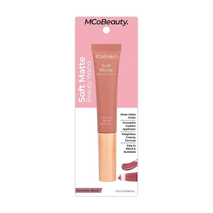 MCoBeauty Soft Matte Beauty Wand, Amaretto Blush, Velvety Finish of Buildable Color, Vegan, Cruelty Free Cosmetics