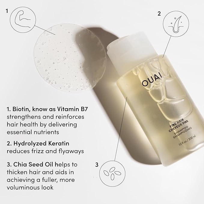 OUAI Fine Shampoo and Conditioner Set - Sulfate Free Shampoo and Conditioner for Fine Hair - Made with Keratin, Marshmallow Root, Shea Butter & Avocado Oil - Free of Parabens & Phthalates (10 Fl Oz)