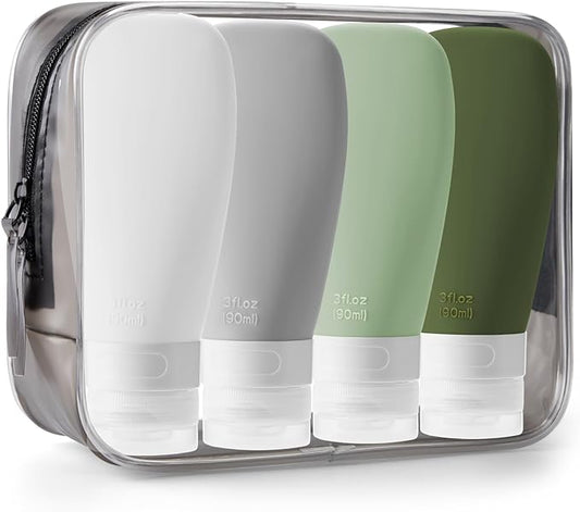 INSFIT Portable Travel Bottles, TSA Approved Leak Proof Containers for Toiletries, BPA Free Refillable Accessories for Shampoo, Body Wash, Liquids (4 Pack)