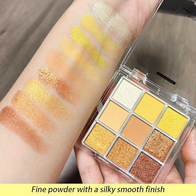 Gold Yellow Brown Smokey Goth Eyeshadow Palette Makeup,Highly Pigmented Natural Powder Eye Shadow Palette Long Lasting Naturing-Looking,Basic Gold Brown Shade for Halloween,Vegan