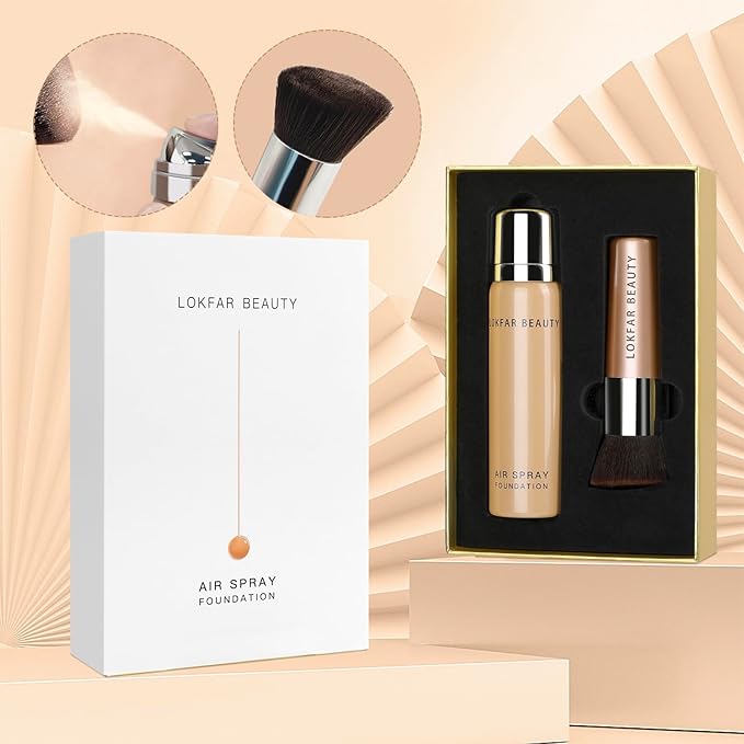AirBrush Foundation Spray, Silky Mist Foundation Spray Makeup Set with Brush, Full Coverage Foundation for Smooth Radiant Finish, Formula Breathable Lightweight Hydrating | #03 Warm Peach