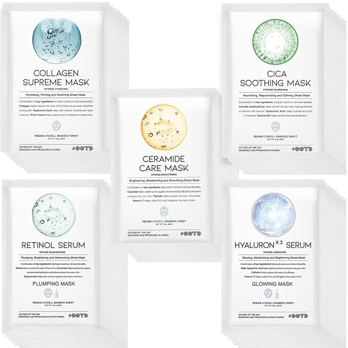 50Combo Korean Face Sheet Mask Gift Pack, Hydrating, Ceramide, Collagen