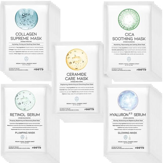 50Combo Korean Face Sheet Mask Gift Pack, Hydrating, Calming, Brightening, Smooting, Rejuvenating, EVE Vegan, Cica, Hyaluron, Retinol, Ceramide, Collagen