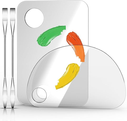 Acrylic Cosmetic Makeup Palette, 4 In 2 Set Makeup Mixing Palette with Spatula, Makeup Palette for Foundation, Makeup Mixing Tray, Foundation Mixing Palette, Makeup Palette Mixing Tray, Paint Palettes