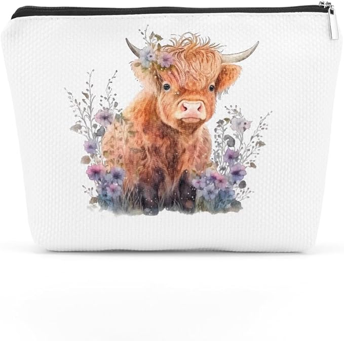 Western cosmetic bag highland cow