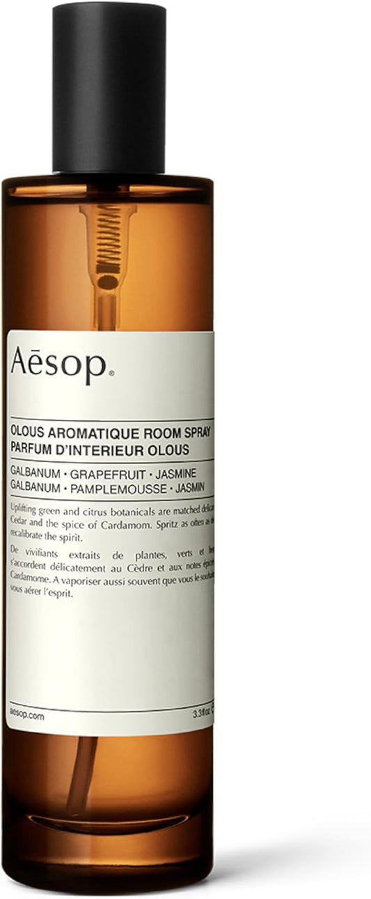 Aesop Olous Aromatique Room Spray | Fresh, Woody, Citrus | Uplifting Citrus Botanicals, Cedar, Cardamom | Aroma for Several Hours | 3.4 oz / 100mL