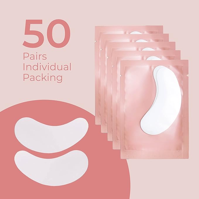 50 Pairs Under Eye Pads, Hydrogel Eye Patches for Eyelash Extension, Lash Gel Pad, Eyelash Extension Gel Patches, DIY False Eyelash Makeup Eye Gel Pad, Fit Most Eye Shape Stick Well