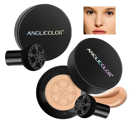 Mushroom Head Air Cushion CC Cream Strong Concealer 2PC,Face Makeup Cushion Foundation Long Lasting,Moisturizing BB Cream Makeup Base Primer Even Skin Tone for All Skin Types (2PC 03, 200g)