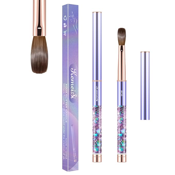 Acrylic Nail Brush Size #08, KEMEISI 100% Pure Kolinsky Nail Art Brushes Sturdy Handle Oval Shaped Acrylic Powder Nail Design Tools for Professional Manicure DIY Home Salon (Purple)