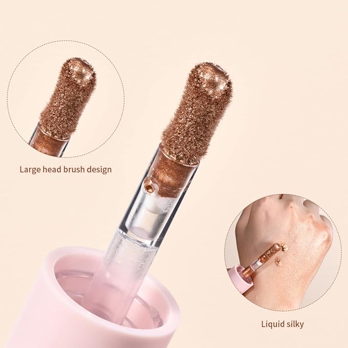 Liquid Highlighter Natural Glow For Face & Body, Waterproof Moisturizing Light Liquid Luminizer For Long Lasting Shimmer, Contour Highlighter Stick Easy to Apply with Cushion Applicator (#4 Candlelight)