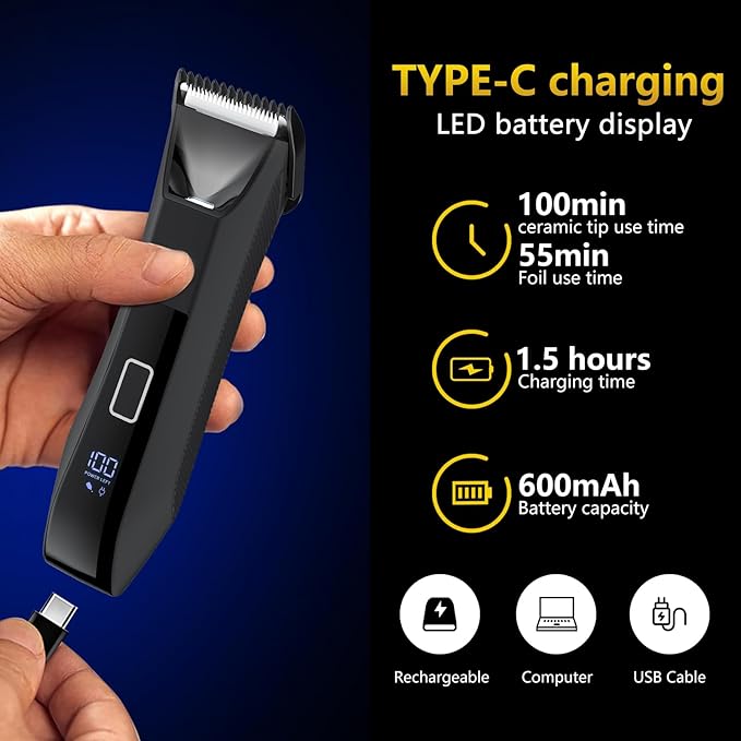 Manscape Ball Trimmer for Men, 2-in-1 Body Hair Groomer and Groin Hair Shaver -Dual-Head Trimmer for No-Nick Shaving, Smooth Grooming, Lightweight with Travel Lock, IPX7 Waterproof, LED Display