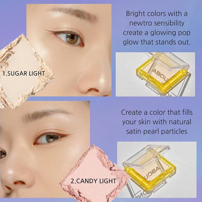 Light On Me Highlighter 2 Color - Makeup Highlighting Powder Palette, Natural Satin Glow, Lightweight Velvety Powder, Clear Sheer Pearls, Shiny Illuminator, 0.26oz (02 CANDY LIGHT)