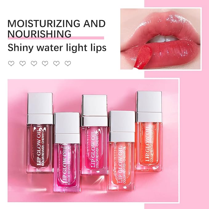 2 Set Lip Oil Hydrating Tinted Lip Balm, Plump Lip Gloss Lip Care Transparent Toot Lip Oil Tinted, Fresh Texture & Non-sticky, Nourishing Repairing Lightening Lip Lines Lip Care Products (Pink / Rosewood)