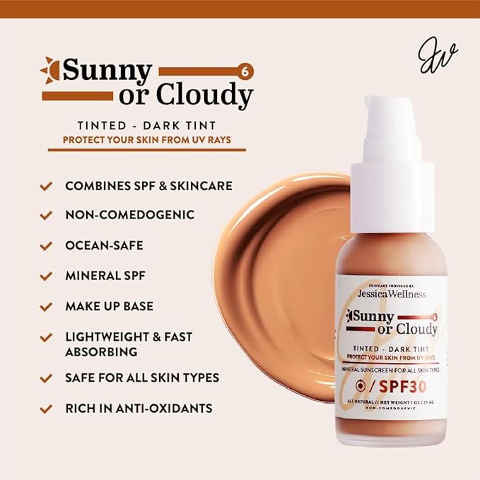 Sunny Or Cloudy 30 SPF Mineral Sunscreen - Non-Nano Zinc Oxide - UVA/UVB Protection (Dark)