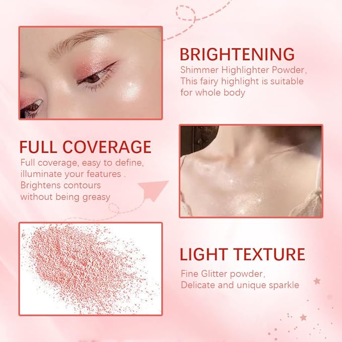 Highlight Polvo De Hadas, Fairy Highlighter Powder, Brightening Whole Body, Natural Three-Dimensional Face Contouring Clavicle Pat Powder, Highlighter Makeup