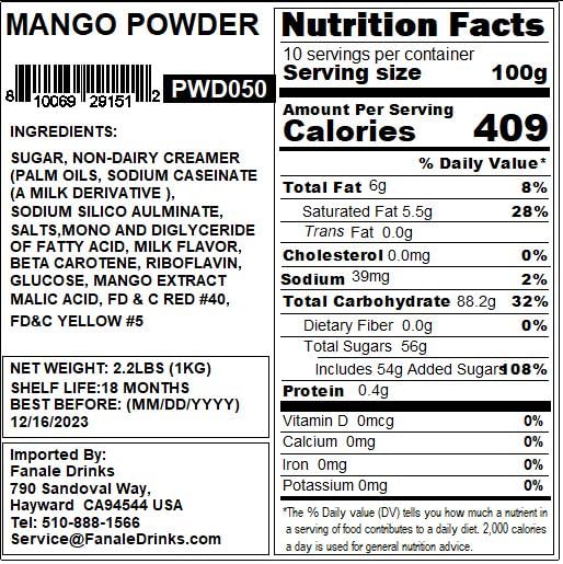 Fanale Premium Mango Bubble Tea Flavoring Powder | Perfect for Baking, Smoothies, Desserts and Drinks | Instant Flavoring Powder for Boba Milk Tea - 2.2 Pounds (Pack of 20).