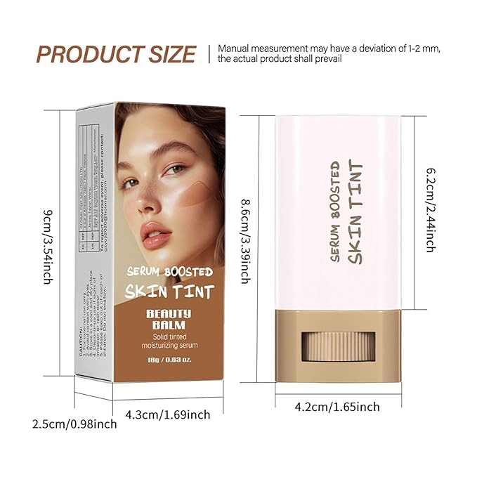Multi-Use Foundation Stick Beauty Balm Serum Boosted Skin Tint, On-The-Go Tinted Solid Serum, Lightweight and Buildable Creamy Skin Tint Stick Makeup, Natural Finish(05#)