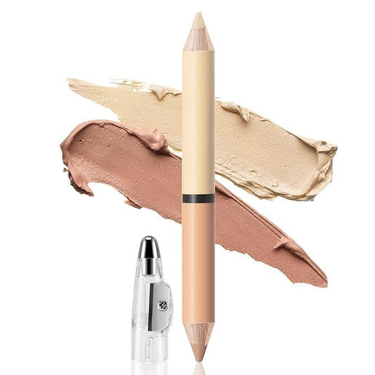 2 in 1 Cream Bronzer and Highlighter Stick,Cream Dual-Ended Highlight Contour Stick,Long Lasting & Waterproof Face Brighten Make up Pen