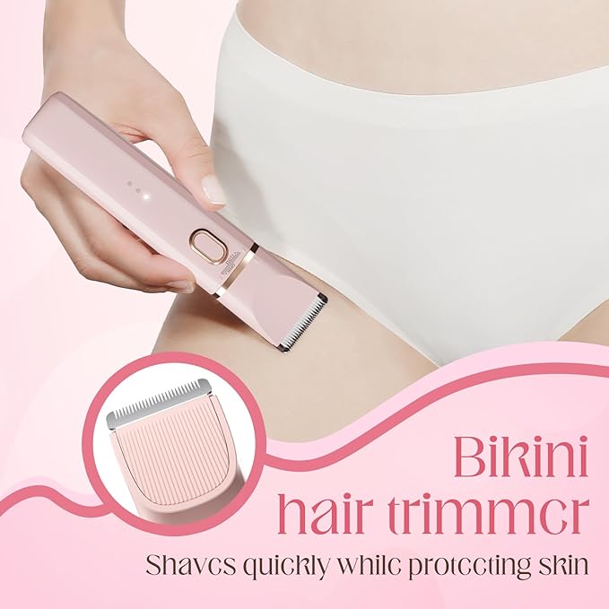 Bikini Trimmer for Women: 3 in 1 Gentle&Painless Electric Razor for Women,120min Cordless Runtime,USB Charge Dock,Ceramic Blade,IPX7 Waterproof Wet & Dry Use &Easy Cleaning Travel Grooming Kit (Pink)