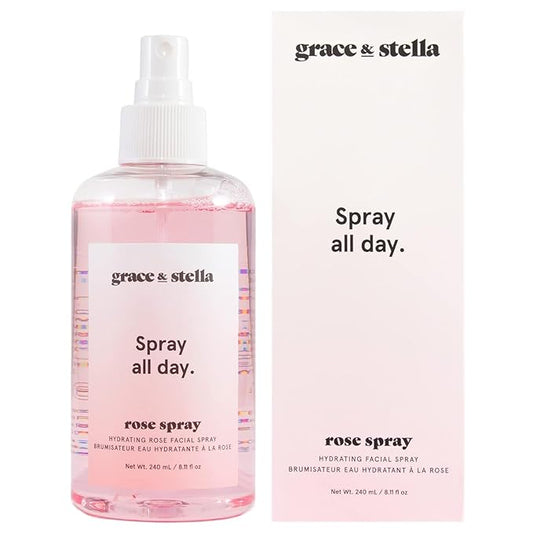 grace & stella Award Winning Rose Water Facial Spray (240ml) - Vegan - Rose Water Spray for Face - Rosewater Spray Toner Rose Hydrosol - Rose Spray Facial Mist - Rosewater Spray Toner Rose Hydrosol