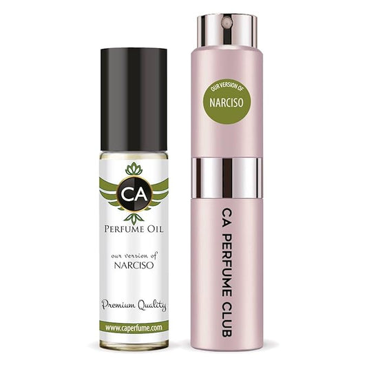 CA Perfume Duo Impression of Narciso For Women Perfume Layering Set Long Lasting Travel Size EDP + Body Oil Roll-On Bottle 0.27 Fl Oz+0.33 Fl Oz