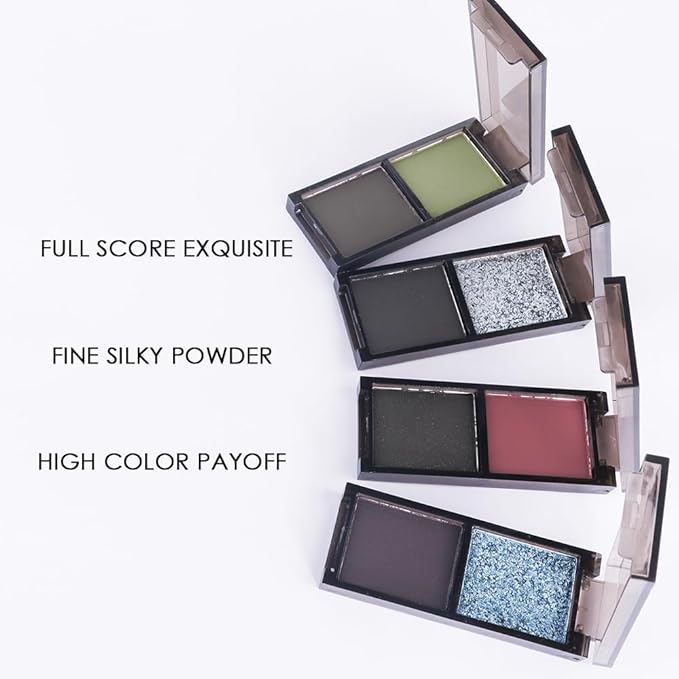 Blue Black Two Color Matte Shimmer Glitter Eyeshadow,Bright High Pigment Eye Shadow Powder,Professional Long-Lasting Waterproof Makeup Palette,Blendable,Easy-To-Apply and Compact for Travel
