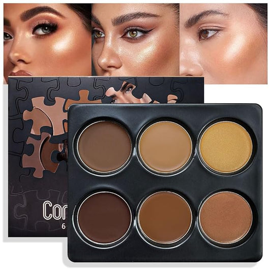 Professional Medium to DeepColor Correcting Cream Contour Concealer Highlight Palette, Dark Brown Gold Champange Full Coverage Makeup Palet for Correct Dark Circles,Scar, etc,Waterproof-6B