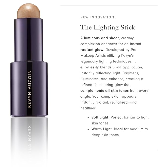 Kevyn Aucoin the Lighting Stick, soft light (fair to light skin tones): Makeup complexion enhancer. Reflects light, brightens angles. Made in Italy.