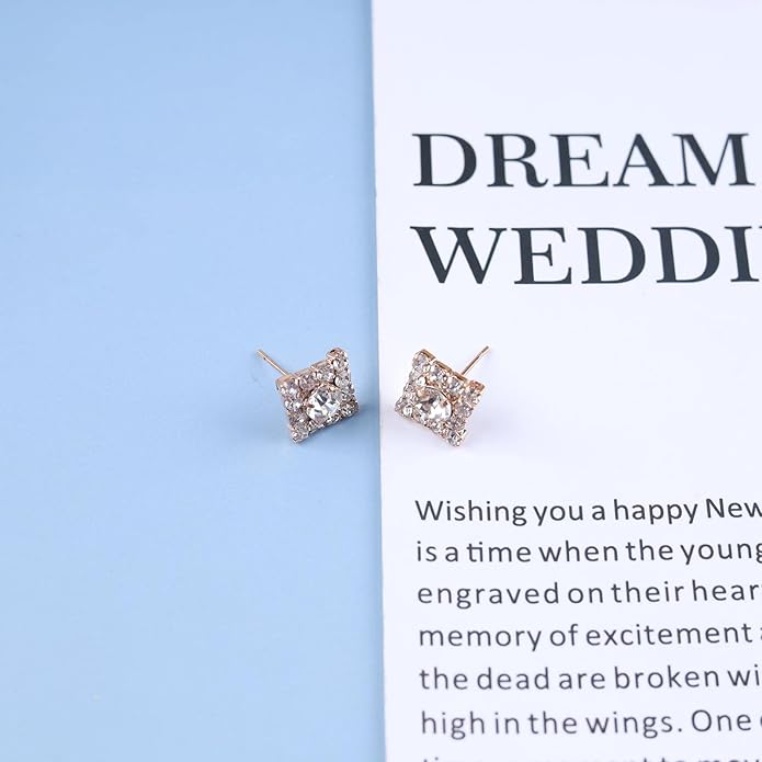 Vintage Crystal Square Earrings Rhinestone Square Stud Earrings Gold Cz Square Earrings Geometric Square Earrings Jewelry for Women