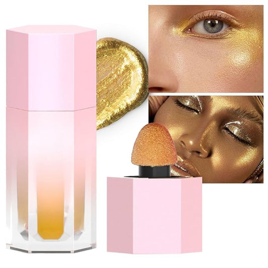 evpct Gold Highlighter Makeup Liquid, Gold Glitter Iridescent Face Festival Highlighter Makeup Waterproof Long Lasting Halographic Shimmer Shimmery Body Highlighter Makeup Palette Stick Illuminators