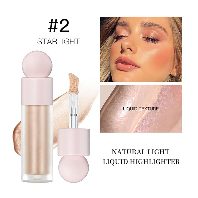 Liquid Highlighter Natural Glow For Face & Body, Waterproof Moisturizing Light Liquid Luminizer For Long Lasting Shimmer, Contour Highlighter Stick Easy to Apply with Cushion Applicator