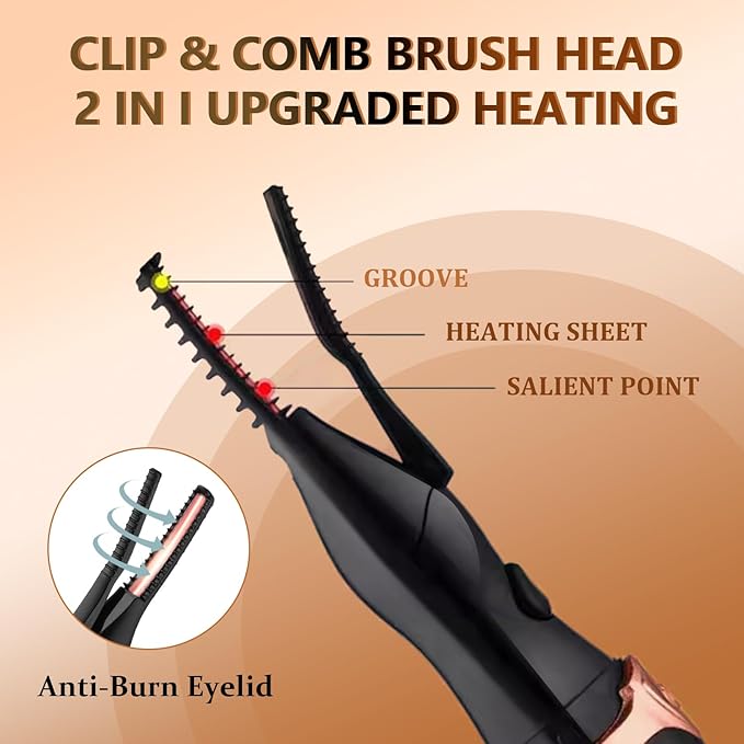 Heated Eyelash Curler, 2-in-1 Clip-Type Design, 3 Temperature Modes, USB Rechargeable Electric Eyelash Curler, Natural Curling 24H Long-Lasting Curl, Gift for Women & Girls, Brown Black DB
