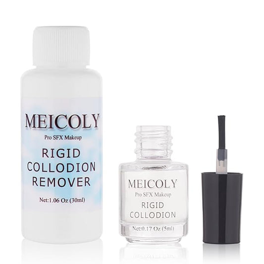 MEICOLY Rigid Collodion and Remover Kit,Scarring Liquid with Brush,Professional Scar Makeup for Halloween SFX Cosplay,Liquid Scar Fake Scar Makeup for Theater Stage Performance,Collodion Scar Liquid