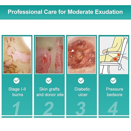 Dimora Hydrocolloid Dressing 4" x 4" for Wound Care, 10 Pack Large Patch Bandages with Self-Adhesive for Bedsore, Burn, Blister, Acne Care, Super Absorbent for Fast Healing