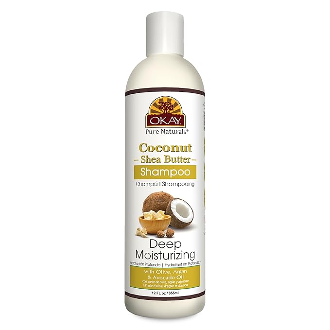 OKAY Coconut&Shea Butter Shampoo Helps Fortify,Strengthen,and Revitalize Hair Sulfate,Silicone,Paraben Free For All Hair Types and Textures Made in USA 12oz