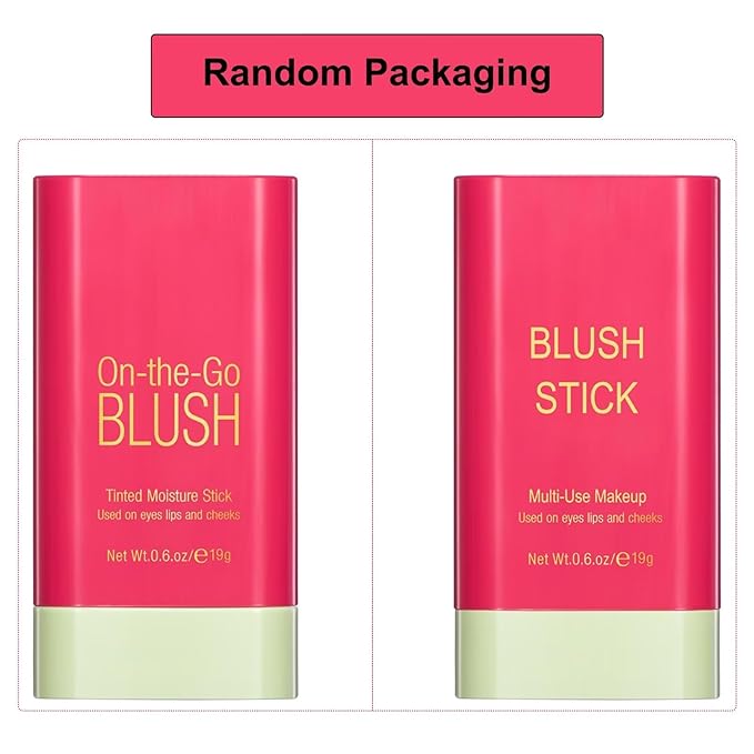 Multi-Use Makeup Blush Stick,Beauty Solid Moisturizer Stick,Waterproof Natural Nude Makeup,Tinted Solid Moisturizer Stick for Eyes Lips Cheek(2#Hot Red)