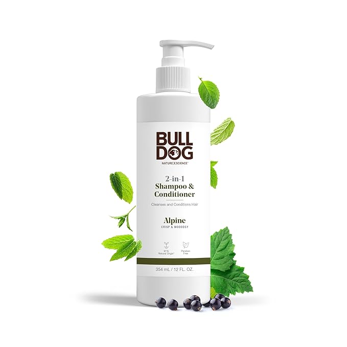 Bulldog Mens Skincare and Grooming 2-in-1 Shampoo and Conditioner, Alpine, 12 Fluid Ounces