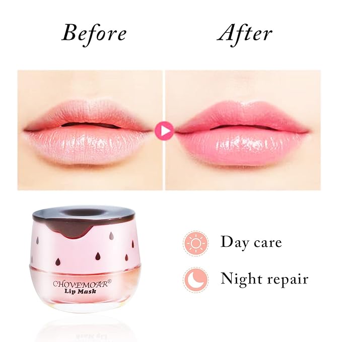 2PCS Bee Lip Balm Honey & Strawberry Lip Balm, Exfoliating Honey Pot Lip Balm Sleeping Lip Mask with Brush, Hydrating & Prevention Dry and Cracked, Lip Scrubs Exfoliator & Moisturizer