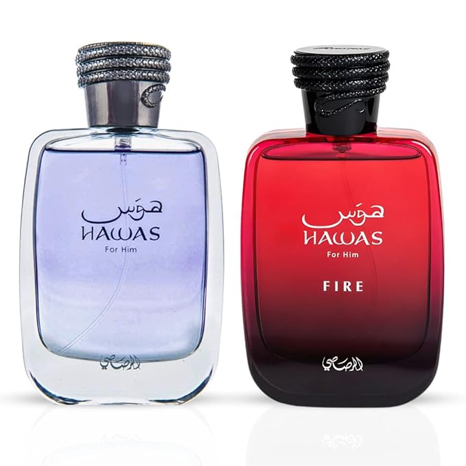 RASASI Hawas For Him & Hawas Fire Eau De Parfum Sprays 100ML (3.4 OZ) Unleash Your Power With Fresh, Intense Notes & Embrace Lasting, Refined Masculine Scents. (BUNDLE)