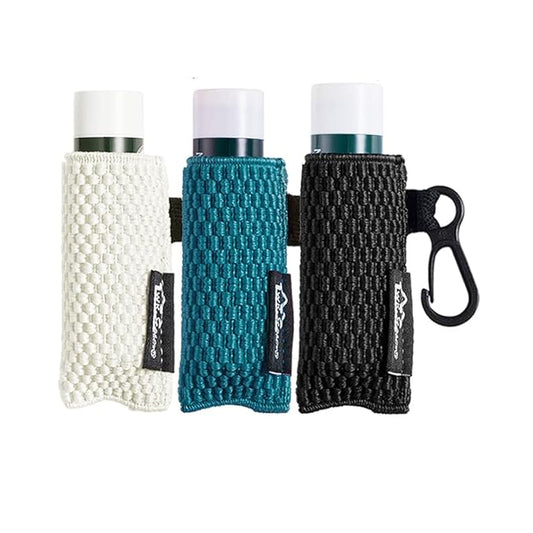 WKieason Lip Balm Holder Sleeve with Keychain Lipstick Sleeve Holder Tight-knit Elastic Holder (Black/blue/beige)