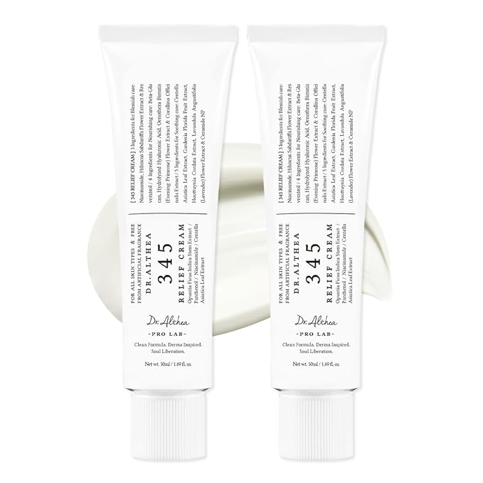 Dr.Althea 345 Relief Cream | Daily Face Moisturizer | Blemish Relief Care | Soothing Recovery & Moisture with Niacinamide, Panthenol | Korean Vegan Skin Care for All Skin Types | 1.7 Fl Oz (Pack of 2)