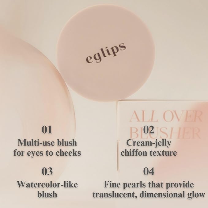 EGLIPS All Over Blusher - Multi-Use Cream Jelly Blush for Eyes & Cheeks Buildable and Blendable Texture with Shimmery Pearls Natural Korean Face Makeup (01 REFLECTION, 0.18 oz)