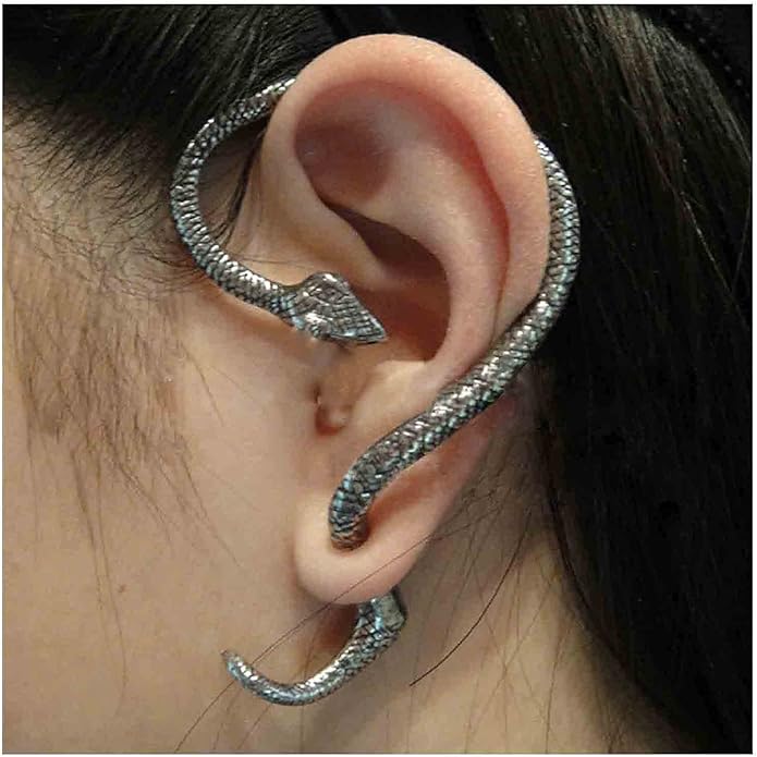 Punk Snake Cuff Earrings Silver Snake Ear Climber Earrings Cartilage Ear Crawler Earrings Gothic Serpent Clip on Wrap Earrings Jewelry for Women