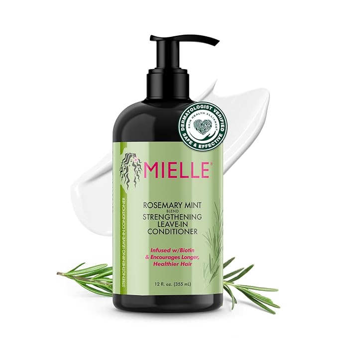 Mielle Organics Rosemary Mint Strengthening Leave In Conditioner for Curly Hair - Hydrating Hair Moisturizer Infused with Biotin to Soften, Protect & Boost Shine (12 Oz)