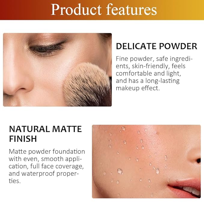 Kaely Oil Free Powder Foundation Waterproof,Face Pressed Powder Natural Finish,07