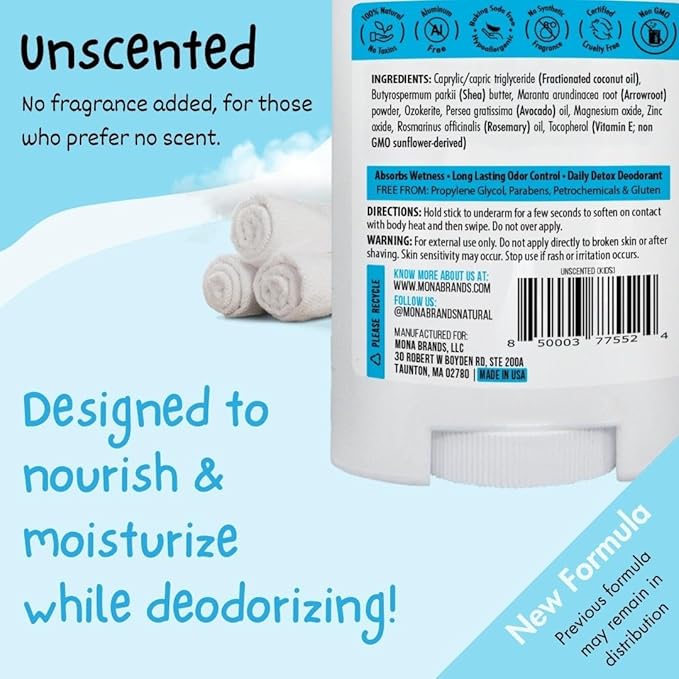 MONA Brands UNSCENTED All Natural Deodorant for Kids | Safe for Kids, Preteens, Teens, Boys and Girls | Baking Soda Free, Aluminum Free, Vegan (2-PK UNSCENTED 1.76 Oz each)
