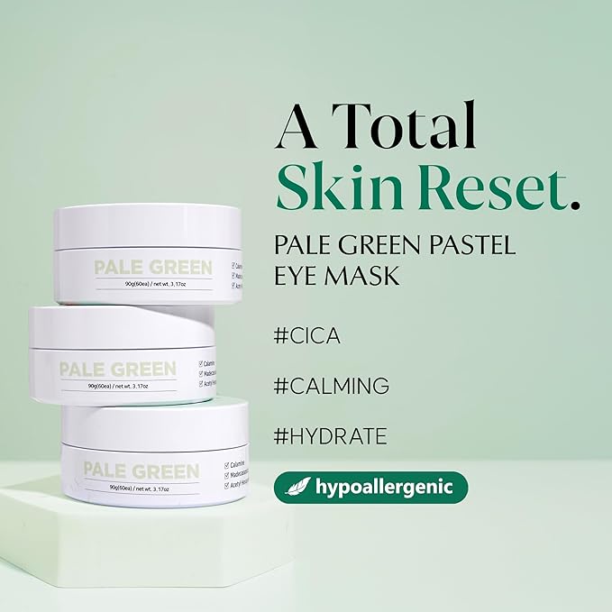 Pale Green Pastel Eye Mask - Cooling Eye Patches for Puffy Eyes | Skin-Firming Under Eye Patches for Sagging Skin | Soothing Under Eye Mask Patches (3.04 fl oz, 30 Sets, 60 EA)