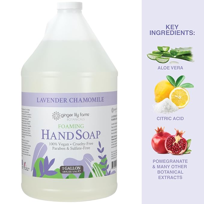 Ginger Lily Farms Botanicals All-Purpose Foaming Hand Soap Refill, 100% Vegan & Cruelty-Free, Lavender Chamomile Scent, 1 Gallon (128 Fl Oz)